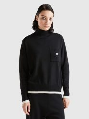 Benetton Sweter w kolorze czarnym rozmiar: M. Czarne golfy damskie Benetton, m, bez kołnierzyka. Za 96.60 zł.