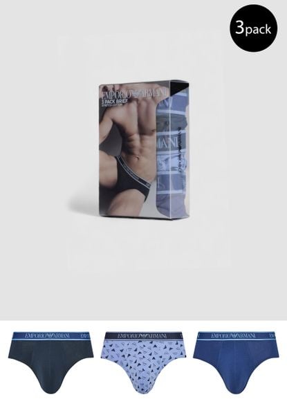 Slipy Mężczyzna EMPORIO ARMANI CONNECTED 3 PACK BRIEF. Niebieskie slipki męskie EMPORIO ARMANI CONNECTED, bez wzorów, z bawełny. Za 136.85 zł.