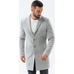 Klasyczny płaszcz męski - szary V2 C536 - XL. Szare płaszcze męskie Ombre Clothing, m, bez wzorów, z poliesteru, klasyczne. Za 269.99 zł.