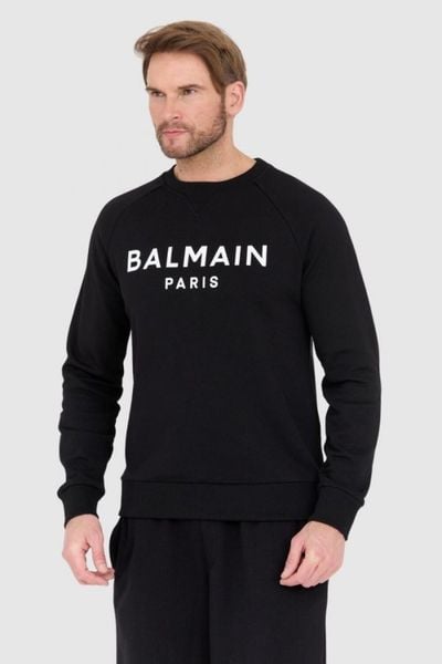 BALMAIN Czarna bluza męska z dużym białym logo, Rozmiar XL. Czarne bluzy bez kaptura męskie Balmain, l. W wyprzedaży za 2,090.99 zł.