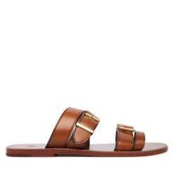 Klapki Polo Ralph Lauren. Brązowe klapki damskie Polo Ralph Lauren, bez wzorów, bez obcasa. Za 1,499.00 zł.