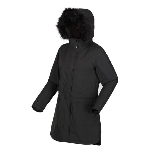 Parka damska z kapturem Regatta Sabinka. Czarne parki damskie Regatta, na zimę, bez wzorów, z futra. Za 348.00 zł.