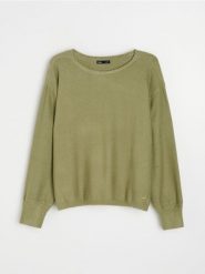 Jednolity sweter z domieszką wiskozy - zielony. Zielone swetry klasyczne damskie Sinsay, l, z wiskozy, bez kołnierzyka. Za 45.99 zł.