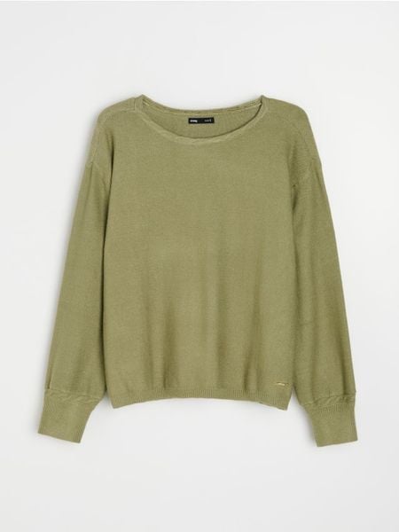 Jednolity sweter z domieszką wiskozy - zielony. Zielone swetry klasyczne damskie Sinsay, l, z wiskozy, bez kołnierzyka. Za 45.99 zł.