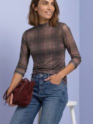 Street One koszulka z długim rękawem z siateczki Kobiety czarny|brązowy|różowy, 46. Brązowe t-shirty damskie Street One, bez wzorów, bez kołnierzyka. Za 199.95 zł.