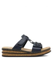 Rieker Klapki 62936-14 Granatowy. Niebieskie klapki damskie Rieker, bez wzorów, z materiału, bez obcasa. Za 239.99 zł.