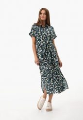Długa sukienka szmizjerka G-CANVA. Zielone sukienki damskie Volcano, na co dzień, m, bez wzorów, z materiału, klasyczne, bez kołnierzyka, plus size, bez ramiączek, maxi, proste. Za 169.99 zł.