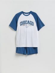 Dwuczęściowa piżama z bawełny - niebieski. Niebieskie piżamy męskie Reserved, l, bez wzorów, z bawełny, bez ramiączek. Za 89.99 zł.