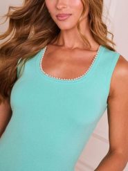 Milan Kiss Top w kolorze turkusowym rozmiar: XL. Niebieskie topy damskie Milan Kiss, xl, bez wzorów, z koronki, bez kołnierzyka. Za 104.95 zł.