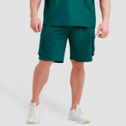 Szorty męskie fitness cargo regular Utility Green. Zielone szorty męskie GYMBEAM, m, z bawełny, na fitness i siłownię. Za 80.90 zł.