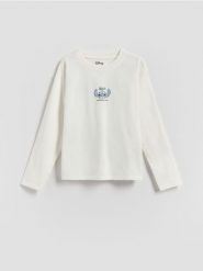 Koszulka z nadrukiem na plecach Lilo i Stitch - złamana biel. Koszulki dziewczęce Reserved, bez wzorów, z bawełny, bez ramiączek. Za 49.99 zł.