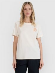 4F T-shirt oversize z nadrukiem damski - biały XXL. Białe t-shirty damskie 4f, s, bez wzorów, z bawełny, bez kołnierzyka. W wyprzedaży za 49.99 zł.