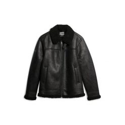 Kurtka aviatora z sztucznej owczej skóry Superdry. Czarne kurtki męskie Superdry., l, bez wzorów, ze skóry, eleganckie, bez kaptura. Za 816.65 zł.