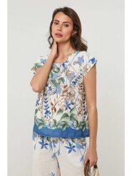 Lin Passion Bluzka w kolorze kremowym ze wzorem rozmiar: 34/36. Brązowe bluzki damskie Lin Passion, bez wzorów, klasyczne, bez kołnierzyka, bez ramiączek. Za 92.86 zł.