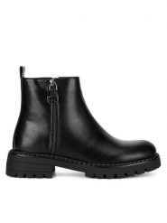 DeeZee Botki WS6116-12 Czarny. Czarne botki damskie DeeZee, ze skóry, bez obcasa, na płaskiej podeszwie, bez zapięcia. Za 169.99 zł.