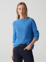 OPUS Sweter w kolorze niebieskim rozmiar: 40. Niebieskie swetry klasyczne damskie Opus, z bawełny, bez kołnierzyka. Za 160.70 zł.
