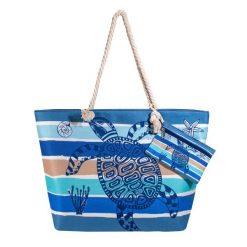 Torba plażowa niebieska w żółwie 40x60 cm. Niebieskie torebki klasyczne damskie SUN & SURF, bez wzorów, duże, bez dodatków. Za 59.99 zł.