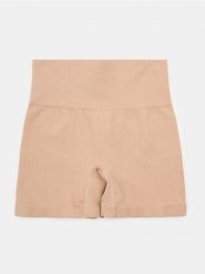 Prążkowane szorty modelujące z wysokim stanem - beżowy. Brązowe szorty damskie Sinsay, bez wzorów, prążkowane, z podwyższonym stanem. Za 19.99 zł.