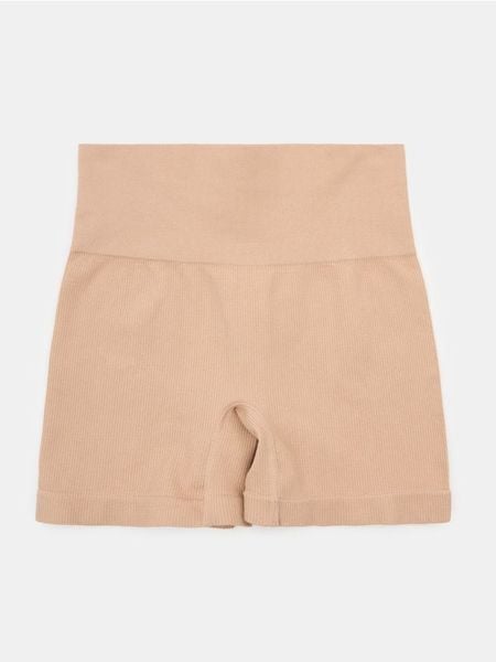 Prążkowane szorty modelujące z wysokim stanem - beżowy. Brązowe szorty damskie Sinsay, bez wzorów, prążkowane, z podwyższonym stanem. Za 17.99 zł.