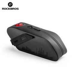Sakwa podsiodłowa, torba rowerowa z tylną lampką LED Rockbros 30130088. Czarne torebki klasyczne damskie ROCKBROS, bez wzorów, z gumy, bez dodatków. Za 119.99 zł.
