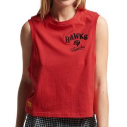 Koszulka turystyczna damska Superdry Vintage Collegiate. Czerwone bluzki sportowe damskie Superdry., xs, bez wzorów, z bawełny, bez ramiączek. Za 92.00 zł.