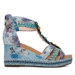 Sandały Laura Vita. Niebieskie sandały damskie Laura Vita, bez wzorów, bez obcasa, na koturnie. Za 449.99 zł.