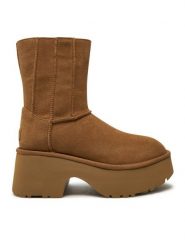 Ugg Botki W Classic Twin Seam New Heights 1158313 Brązowy. Brązowe botki damskie Ugg, ze skóry, bez obcasa, na płaskiej podeszwie, bez zapięcia. Za 1,069.00 zł.