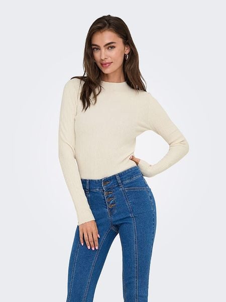 ONLY Koszulka w kolorze kremowym rozmiar: XL. Brązowe bluzki damskie Only, xl, bez wzorów, prążkowane, bez kołnierzyka. Za 66.00 zł.