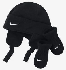 Czapka i rękawiczki dla niemowląt 0-6 mies. 1295 czarne. Czarne rękawiczki dziecięce Nike, z materiału, bez ramiączek. Za 177.99 zł.