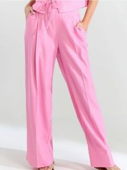 Spodnie wide leg w kant z domieszką lnu - różowy. Czerwone spodnie materiałowe damskie Sinsay, bez wzorów, z materiału. W wyprzedaży za 39.99 zł.