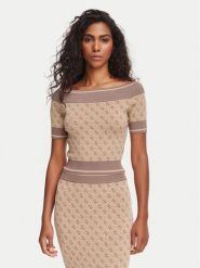 Guess Bluzka W6YR19 Z0962 Brązowy jasny Slim Fit. Brązowe bluzki damskie Guess, m, z aplikacjami, z wiskozy, bez kołnierzyka, bez ramiączek. Za 344.99 zł.