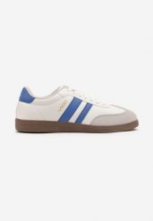 Biało-Niebieskie Płaskie Klasyczne Buty Sportowe Sneakersy ze Sznurowaniem z Ozdobnym Noskiem i Paskami Timaela. Białe buty sportowe na co dzień męskie Born2be, z jeansu, bez zapięcia. Za 119.99 zł.