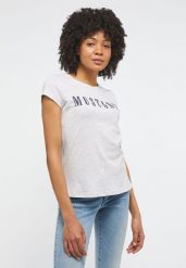 MUSTANG Alina C Logo Tee Damski T-shirt Koszulka Light Grey Melange 1013222 4141. Szare bluzki damskie Mustang, s, bez wzorów, bez kołnierzyka, bez ramiączek. Za 69.99 zł.
