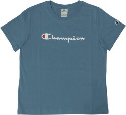 Koszulka treningowa damska Champion SS Tee. Niebieskie t-shirty damskie CHAMPION, s, bez wzorów, z bawełny, bez kołnierzyka. Za 69.09 zł.