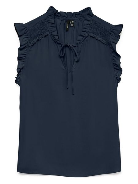 Vero Moda Bluzka w kolorze granatowym rozmiar: S. Niebieskie bluzki damskie Vero Moda, s, bez wzorów, z wiskozy, klasyczne, bez kołnierzyka, bez ramiączek. Za 65.69 zł.
