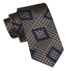Modny Męski Krawat - Alties - Wzory Geometryczne na Ciemnobeżowym Tle. Krawaty i muchy męskie Alties, bez wzorów, z tkaniny, eleganckie. Za 49.00 zł.