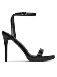 DeeZee Sandały F2851-25 Czarny. Czarne sandały damskie DeeZee, bez wzorów, z materiału, bez obcasa, na szpilce. Za 129.99 zł.