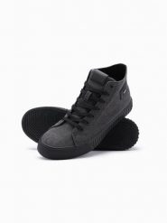 Męskie buty trampki canvas z wysoką cholewką – czarne V1 OM-FOTH-0186 - 45. Czarne trampki i tenisówki męskie Ombre Clothing, z aplikacjami, z gumy, przed kolano, bez zapięcia. W wyprzedaży za 109.99 zł.