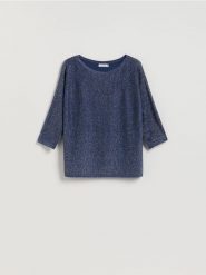 Sweter z metalizowaną nitką - niebieski. Niebieskie swetry klasyczne damskie Reserved, l, z wiskozy, bez kołnierzyka. Za 99.99 zł.