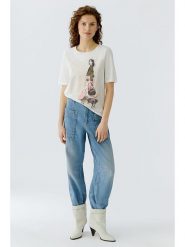 Oui Koszulka w kolorze białym rozmiar: 44. Białe bluzki damskie Oui, bez wzorów, z bawełny, bez kołnierzyka, bez ramiączek. Za 141.85 zł.