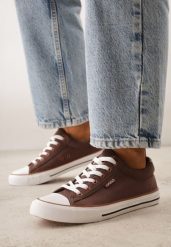 Brązowe Klasyczne Trampki do Kostki z Lamówką przy Podeszwie Kasiope. Brązowe trampki i tenisówki damskie Born2be, bez wzorów, z jeansu. Za 59.99 zł.