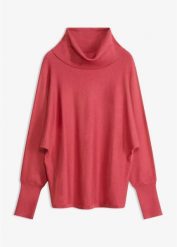 Sweter z golfem z mieszanki wiskozy. Czerwone golfy damskie bonprix, bez wzorów, z wiskozy, bez ramiączek. Za 124.99 zł.