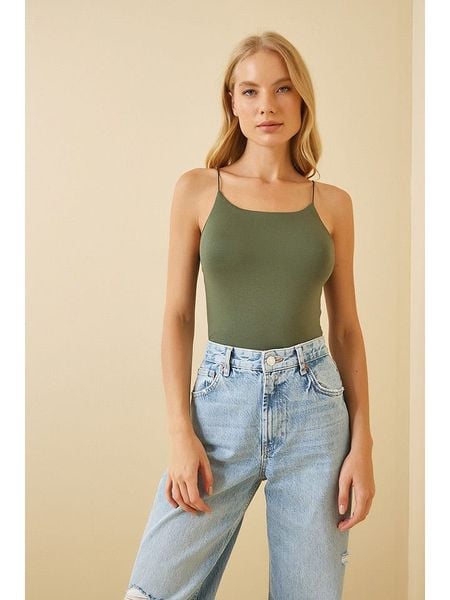 Happiness Istanbul Top w kolorze zielonym rozmiar: 38. Zielone topy damskie Happiness Istanbul, bez wzorów, bez kołnierzyka. Za 32.98 zł.