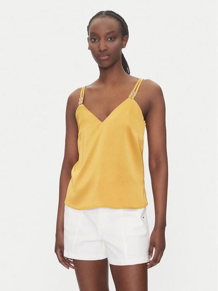 Morgan Top 242-OLAFI Żółty Slim Fit. Żółte topy damskie Morgan, bez wzorów, z syntetyku, bez kołnierzyka. Za 109.99 zł.