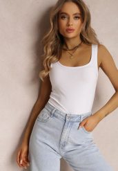 Biały Top Bawełniany Adynore. Białe topy damskie Renee, l, bez wzorów, z bawełny, bez kołnierzyka. Za 19.99 zł.