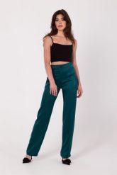 Zielone Eleganckie Damskie Spodnie z Szeroką Nogawką. Zielone spodnie materiałowe damskie MOE, bez wzorów, z elastanu, eleganckie. Za 259.90 zł.