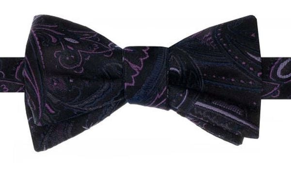 Jedwabna Mucha Wiązana - His Story - Czarna, Fioletowe Akcenty. Czarne krawaty i muchy męskie His Story, z aplikacjami, z jedwabiu, eleganckie. Za 99.00 zł.