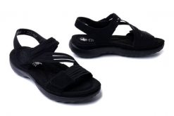 RIEKER 64870-02 black, sandały damskie. Czarne sandały damskie Rieker, bez wzorów, z gumy, bez obcasa. Za 309.90 zł.