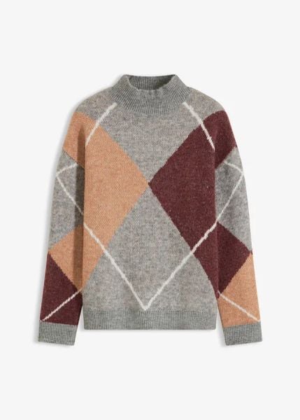Sweter oversize. Szare golfy damskie bonprix, bez wzorów, bez ramiączek. Za 139.99 zł.