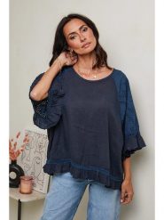 Le Monde du Lin Lniana bluzka w kolorze granatowym rozmiar: 36/38. Niebieskie bluzki damskie Le Monde du Lin, bez wzorów, z koronki, klasyczne, bez kołnierzyka, bez ramiączek. Za 143.99 zł.